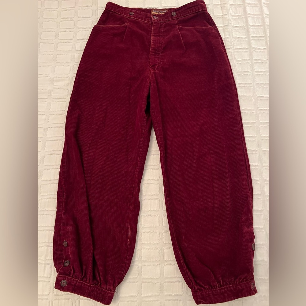 Vintage 80s Brittania Corduroy High Waisted Pleated Cropped Pants | Size 6
